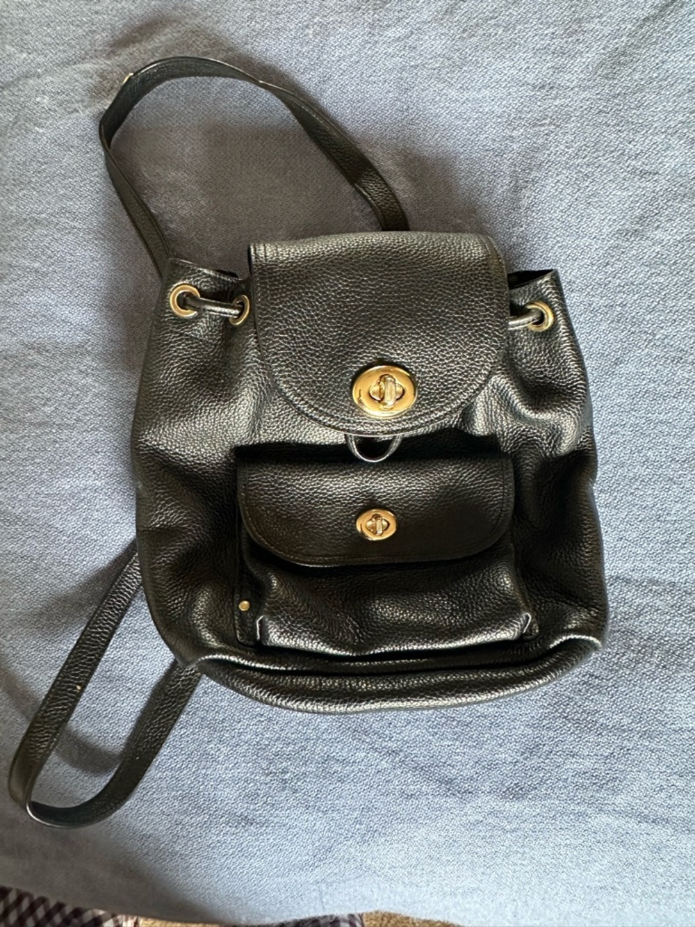 Black Coach pebbled leather mini turnlock rucksack